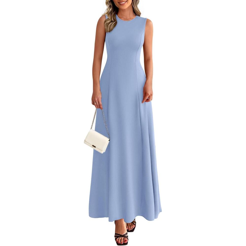 imagePRETTYGARDEN Womens Summer Tank Maxi Dress 2026 Spring Sleeveless Swing A Line Long Flowy Elegant Cocktail Dresses PocketsLight Blue