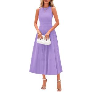 PRETTYGARDEN Spring Casual Dresses for Women 2026 Summer Business Work Midi Sleeveless A Line Pleated Cocktail Dress(Purple)