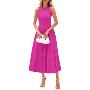 PRETTYGARDEN Spring Casual Dresses for Women 2026 Summer Business Work Midi Sleeveless A Line Pleated Cocktail Dress(Rose)