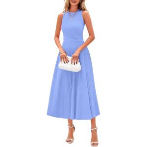 PRETTYGARDEN Spring Casual Dresses for Women 2026 Summer Business Work Midi Sleeveless A Line Pleated Cocktail Dress(Sky Blue)