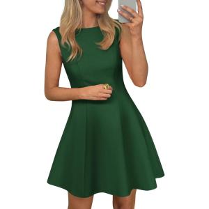 PRETTYGARDEN Summer Dresses for Women 2026 Elegant Sleeveless Boat Neck A Line Spring Formal Cocktail Party Mini Dress(Dark Green)