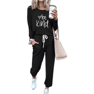 PRETTYGARDEN Women Fall 2 Piece Lounge Outfit Long Sleeve Tops High Waisted Jogger Pants Set Spring Travel Clothes Tracksuit(Patterned-black)