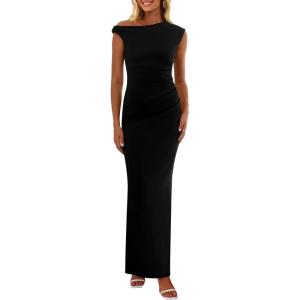 PRETTYGARDEN Women’s 2026 Summer Formal Maxi Dresses Sleeveless One Shoulder Bodycon Ruched Mesh Wedding Guest Cocktail Dress(Black)