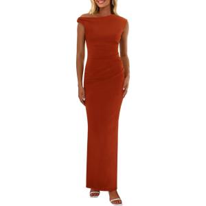 PRETTYGARDEN Women’s 2026 Summer Formal Maxi Dresses Sleeveless One Shoulder Bodycon Ruched Mesh Wedding Guest Cocktail Dress(Rust Red)