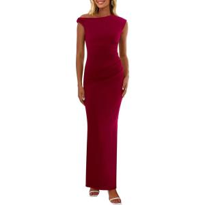 PRETTYGARDEN Women’s 2026 Summer Formal Maxi Dresses Sleeveless One Shoulder Bodycon Ruched Mesh Wedding Guest Cocktail Dress(Wine Red)