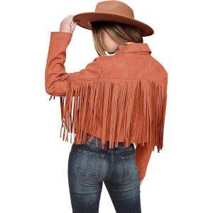 PRETTYGARDEN Women’s Fringe Faux Suede Leather Jackets Fall Fashion 2026 Tassel Motorcycle Cropped Coats(Orange)