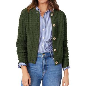 PRETTYGARDEN Women’s Knit Cardigan Sweaters Casual Long Sleeve Open Front Button Down Trendy Jackets Outerwear(Army Green)