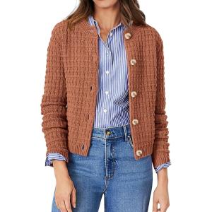 PRETTYGARDEN Women’s Knit Cardigan Sweaters Casual Long Sleeve Open Front Button Down Trendy Jackets Outerwear(Brown)