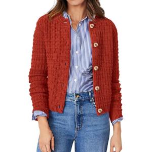 PRETTYGARDEN Women’s Knit Cardigan Sweaters Casual Long Sleeve Open Front Button Down Trendy Jackets Outerwear(Orange Red)