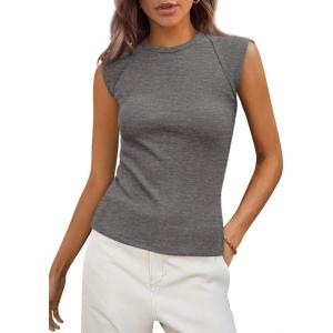 PRETTYGARDEN Women’s Ribbed Tank Tops 2026 Summer Cap Sleeve Slim Fitted Knit Basic Casual Tee Shirts Trendy Fashion Clothes(Grey)