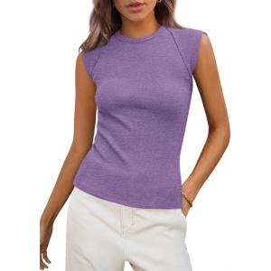 PRETTYGARDEN Women’s Ribbed Tank Tops 2026 Summer Cap Sleeve Slim Fitted Knit Basic Casual Tee Shirts Trendy Fashion Clothes(Light Purple)