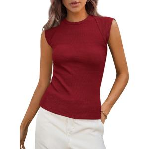 PRETTYGARDEN Women’s Ribbed Tank Tops 2026 Summer Cap Sleeve Slim Fitted Knit Basic Casual Tee Shirts Trendy Fashion Clothes(Wine Red)