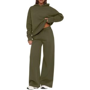 PRETTYGARDEN Womens Sweatsuits 2 Piece Set 2025 Casual Winter Long Sleeve Hoodie Loose Wide Leg Sweatpants Fall Tracksuit(Army Green)