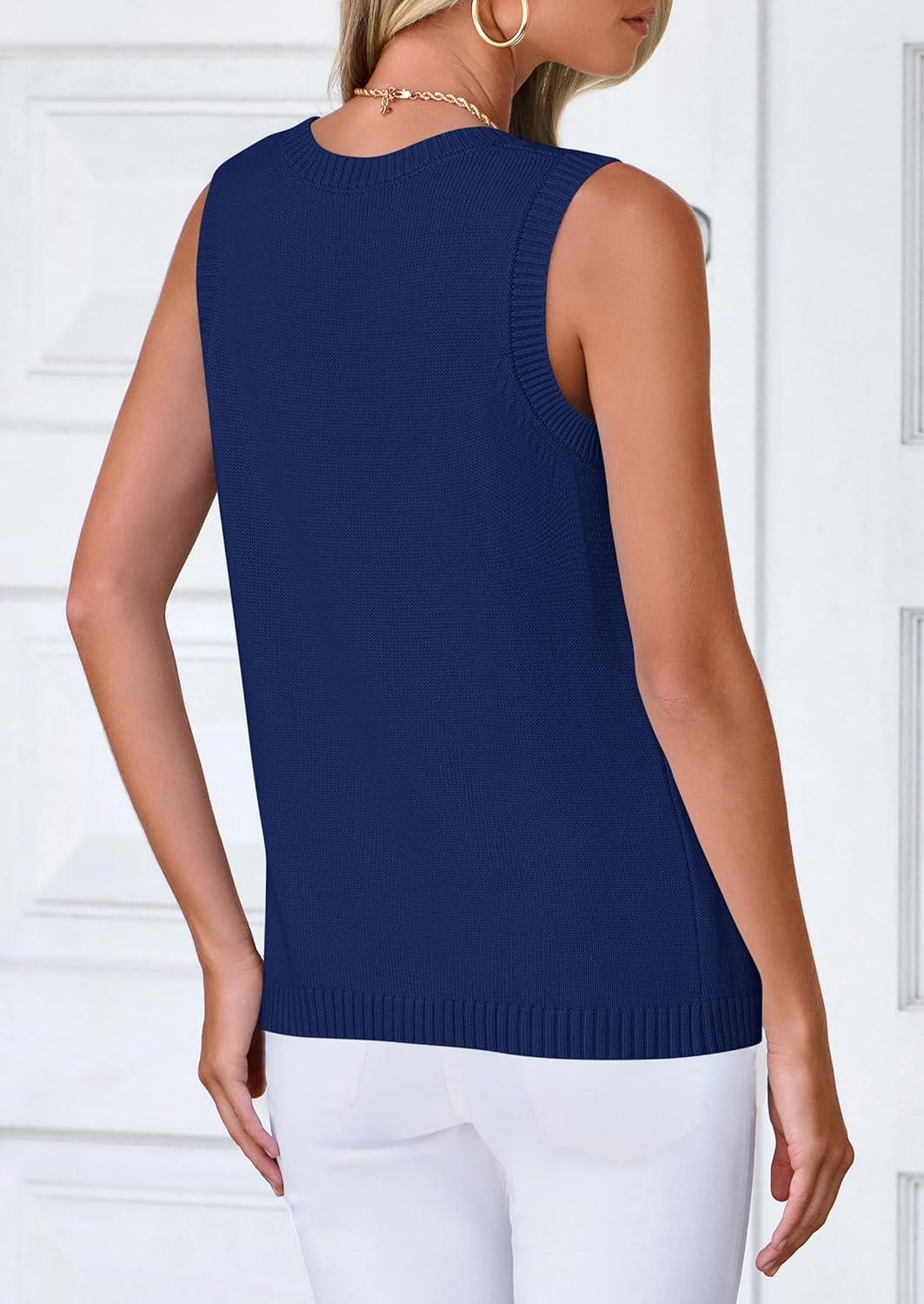 imagePRETTYGARDEN Sweater Vest Tops for Women 2026 Lightweight Summer Cardigan Sleeveless Button Up Knit Casual Spring ClothesDark Blue