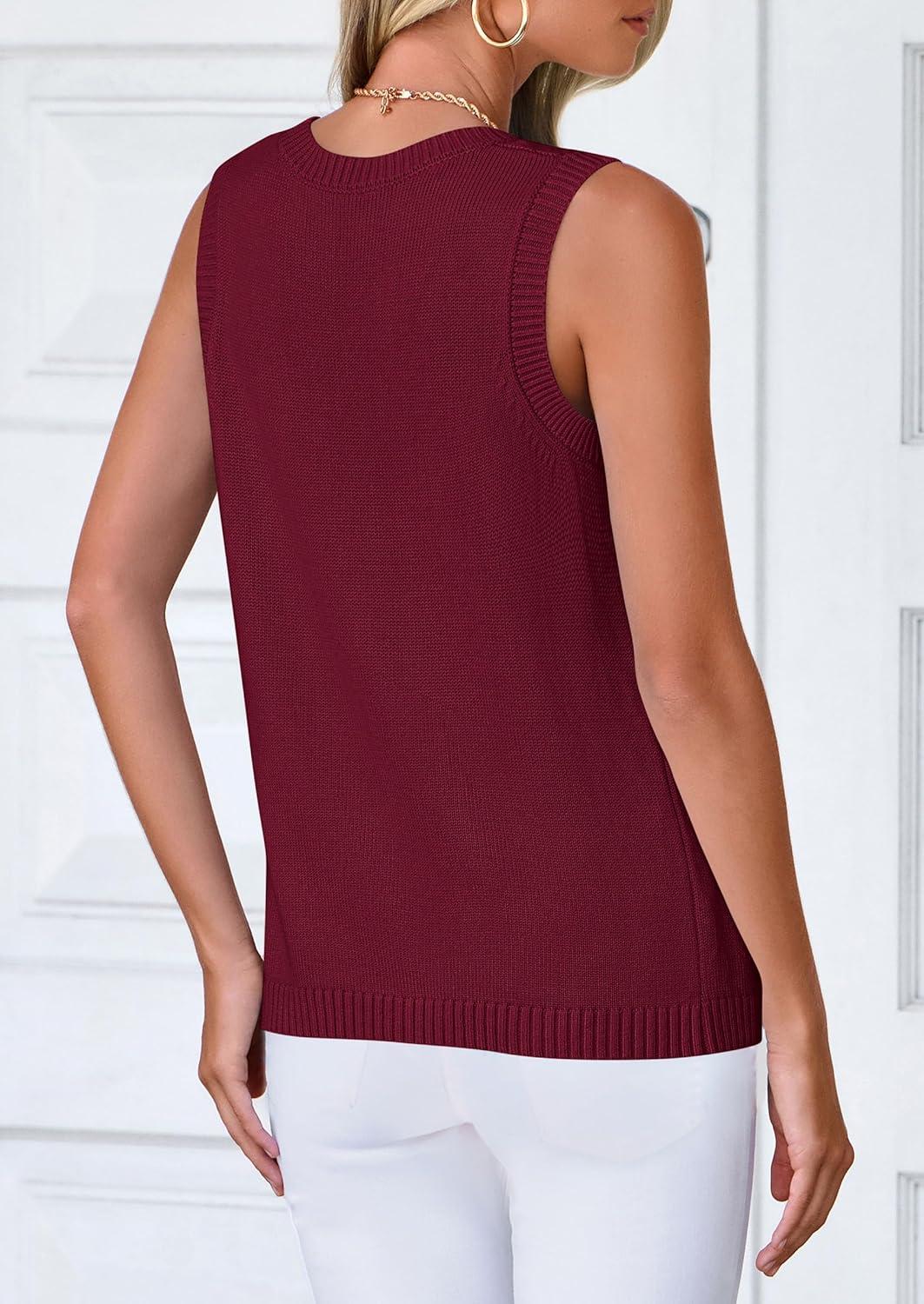 imagePRETTYGARDEN Sweater Vest Tops for Women 2026 Lightweight Summer Cardigan Sleeveless Button Up Knit Casual Spring ClothesDark Wine Red
