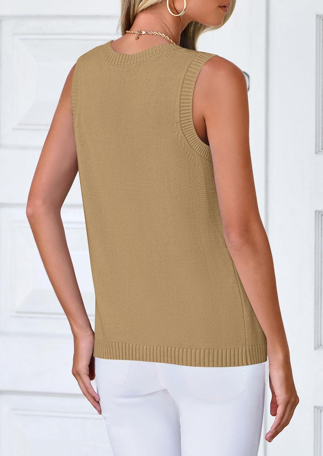 imagePRETTYGARDEN Sweater Vest Tops for Women 2026 Lightweight Summer Cardigan Sleeveless Button Up Knit Casual Spring ClothesLight Khaki