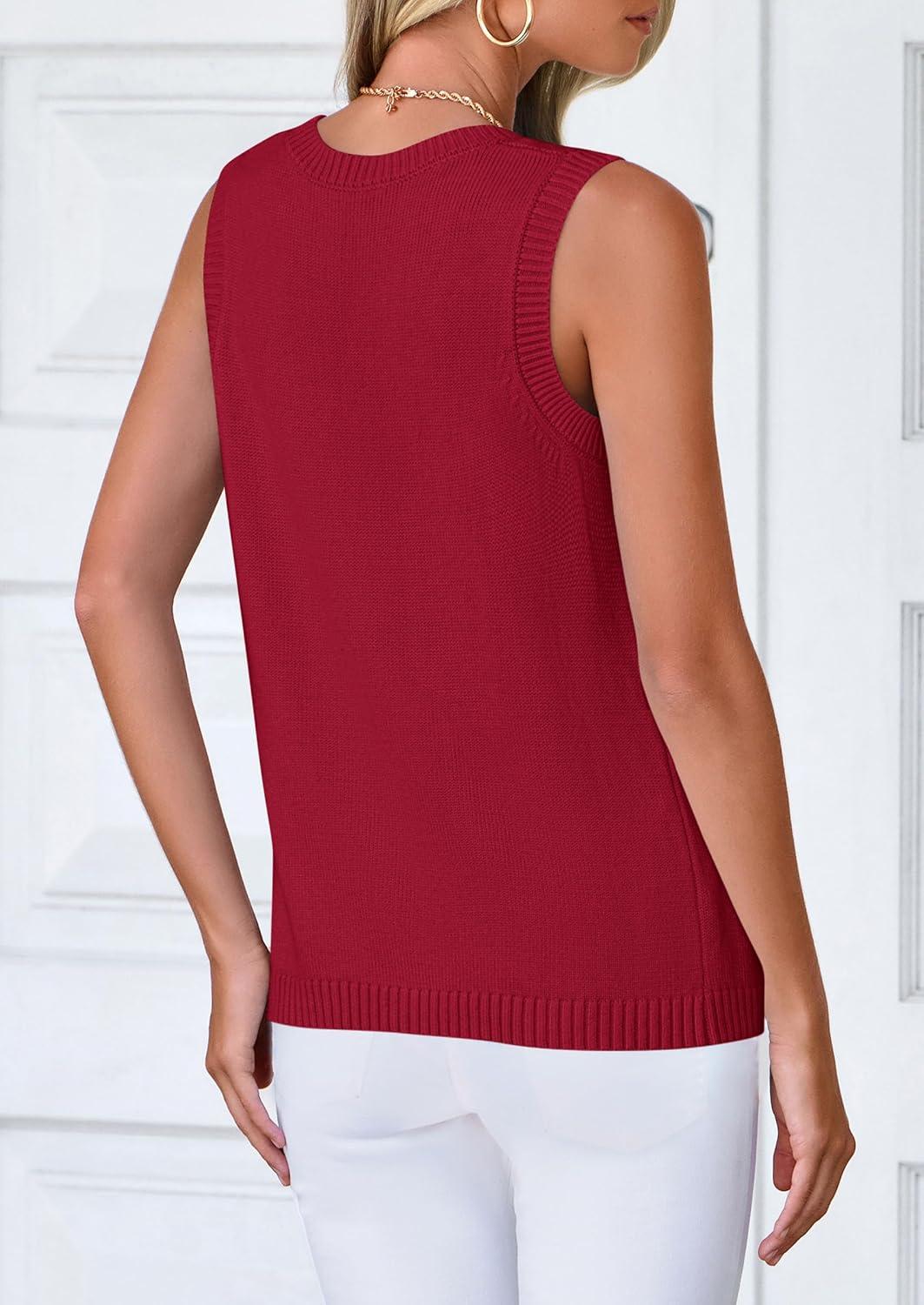 imagePRETTYGARDEN Sweater Vest Tops for Women 2026 Lightweight Summer Cardigan Sleeveless Button Up Knit Casual Spring ClothesWine Red