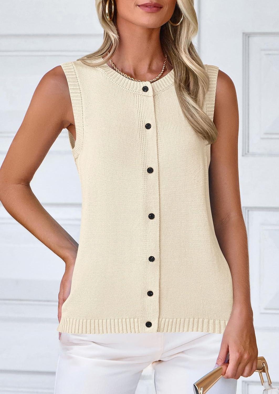 imagePRETTYGARDEN Sweater Vest Tops for Women 2026 Lightweight Summer Cardigan Sleeveless Button Up Knit Casual Spring ClothesYellow Apricot