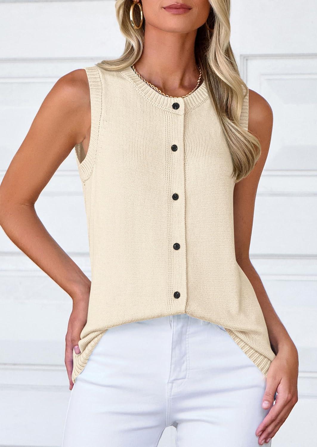 imagePRETTYGARDEN Sweater Vest Tops for Women 2026 Lightweight Summer Cardigan Sleeveless Button Up Knit Casual Spring ClothesYellow Apricot