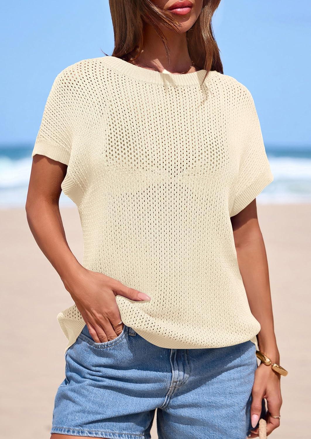 imagePRETTYGARDEN Women 2026 Spring Sweater Vest Business Casual Tank Top Lightweight Cap Sleeve Knit Shirts Trendy Summer OutfitsBeige