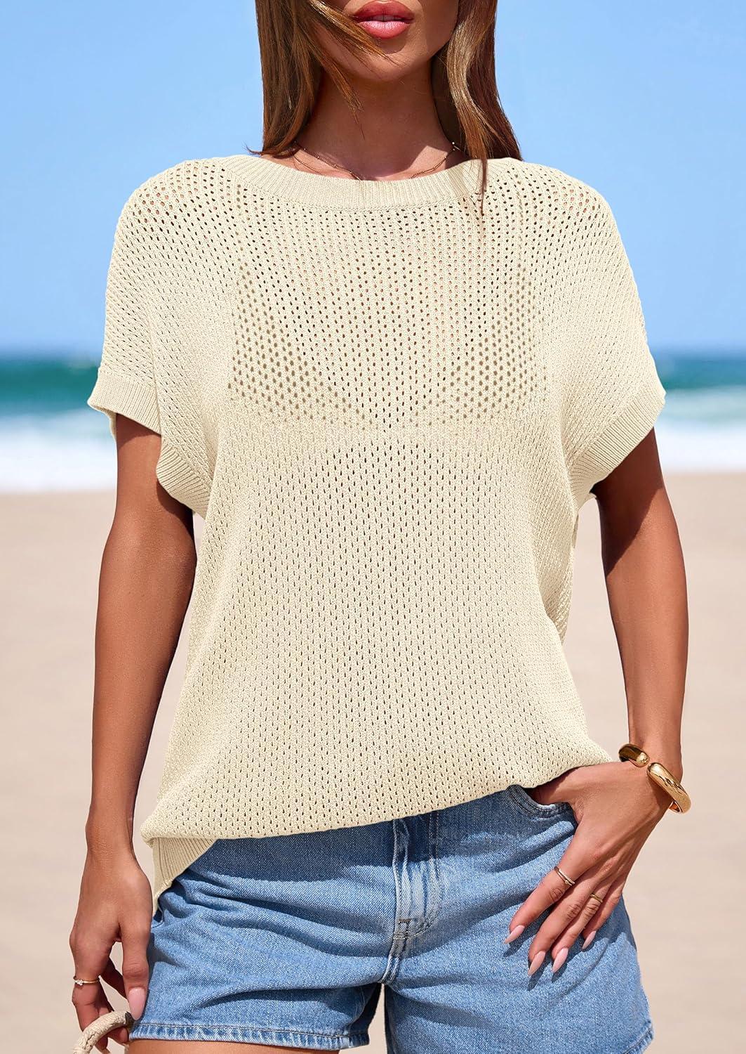 imagePRETTYGARDEN Women 2026 Spring Sweater Vest Business Casual Tank Top Lightweight Cap Sleeve Knit Shirts Trendy Summer OutfitsBeige