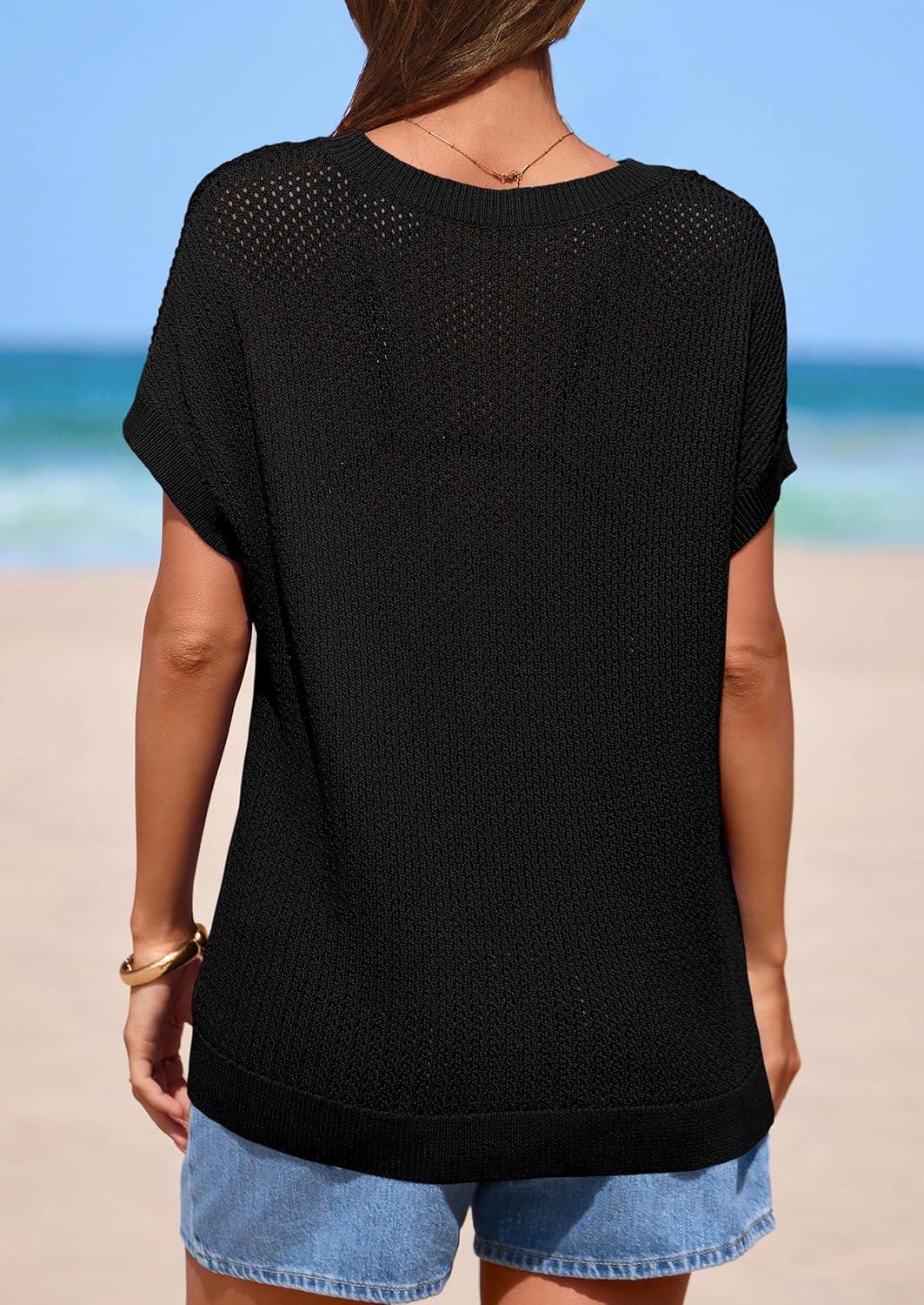 imagePRETTYGARDEN Women 2026 Spring Sweater Vest Business Casual Tank Top Lightweight Cap Sleeve Knit Shirts Trendy Summer OutfitsBlack