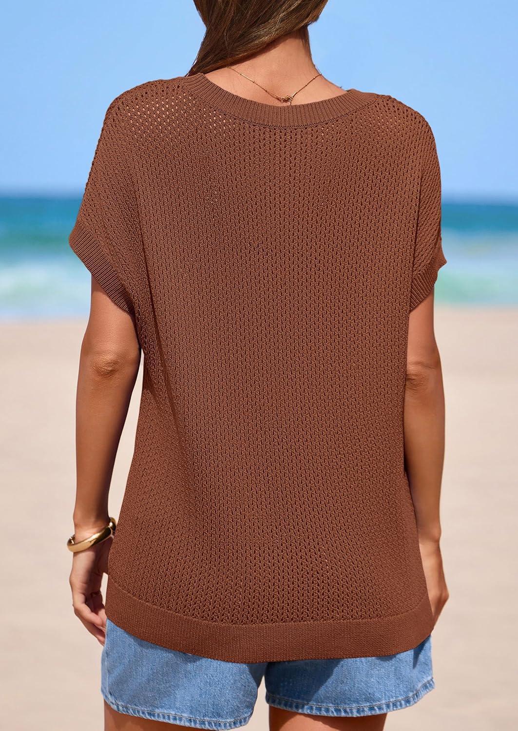 imagePRETTYGARDEN Women 2026 Spring Sweater Vest Business Casual Tank Top Lightweight Cap Sleeve Knit Shirts Trendy Summer OutfitsBrown