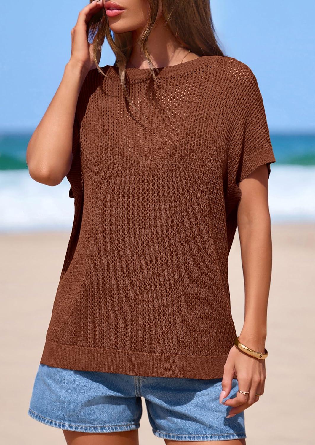 imagePRETTYGARDEN Women 2026 Spring Sweater Vest Business Casual Tank Top Lightweight Cap Sleeve Knit Shirts Trendy Summer OutfitsBrown