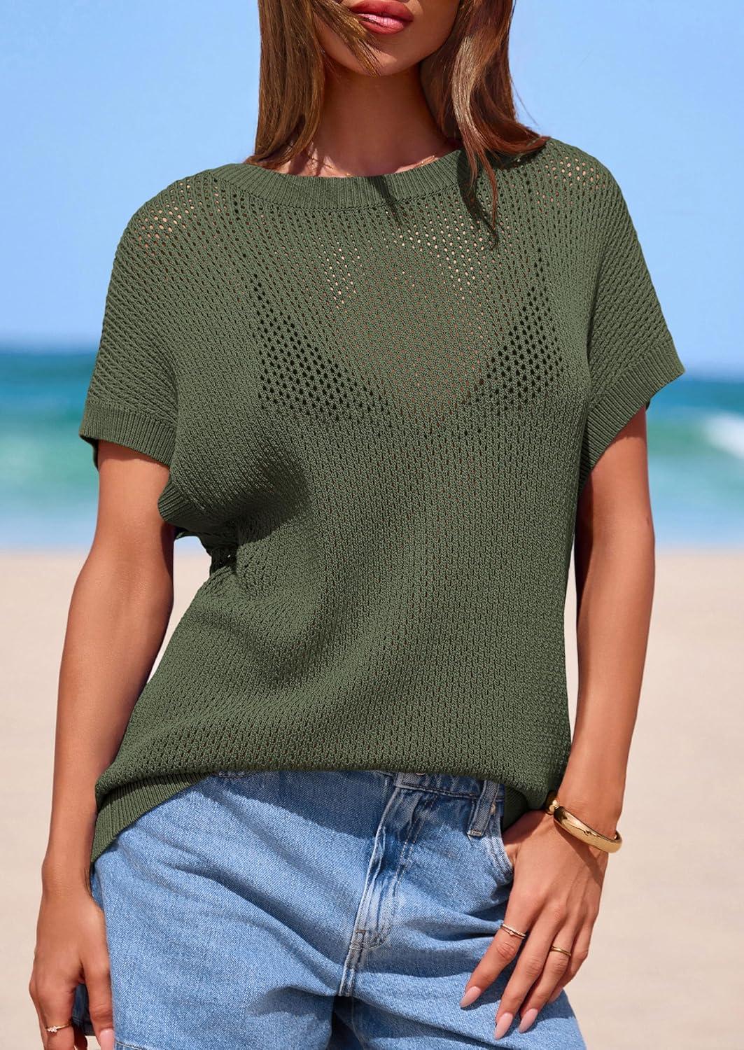imagePRETTYGARDEN Women 2026 Spring Sweater Vest Business Casual Tank Top Lightweight Cap Sleeve Knit Shirts Trendy Summer OutfitsGreen