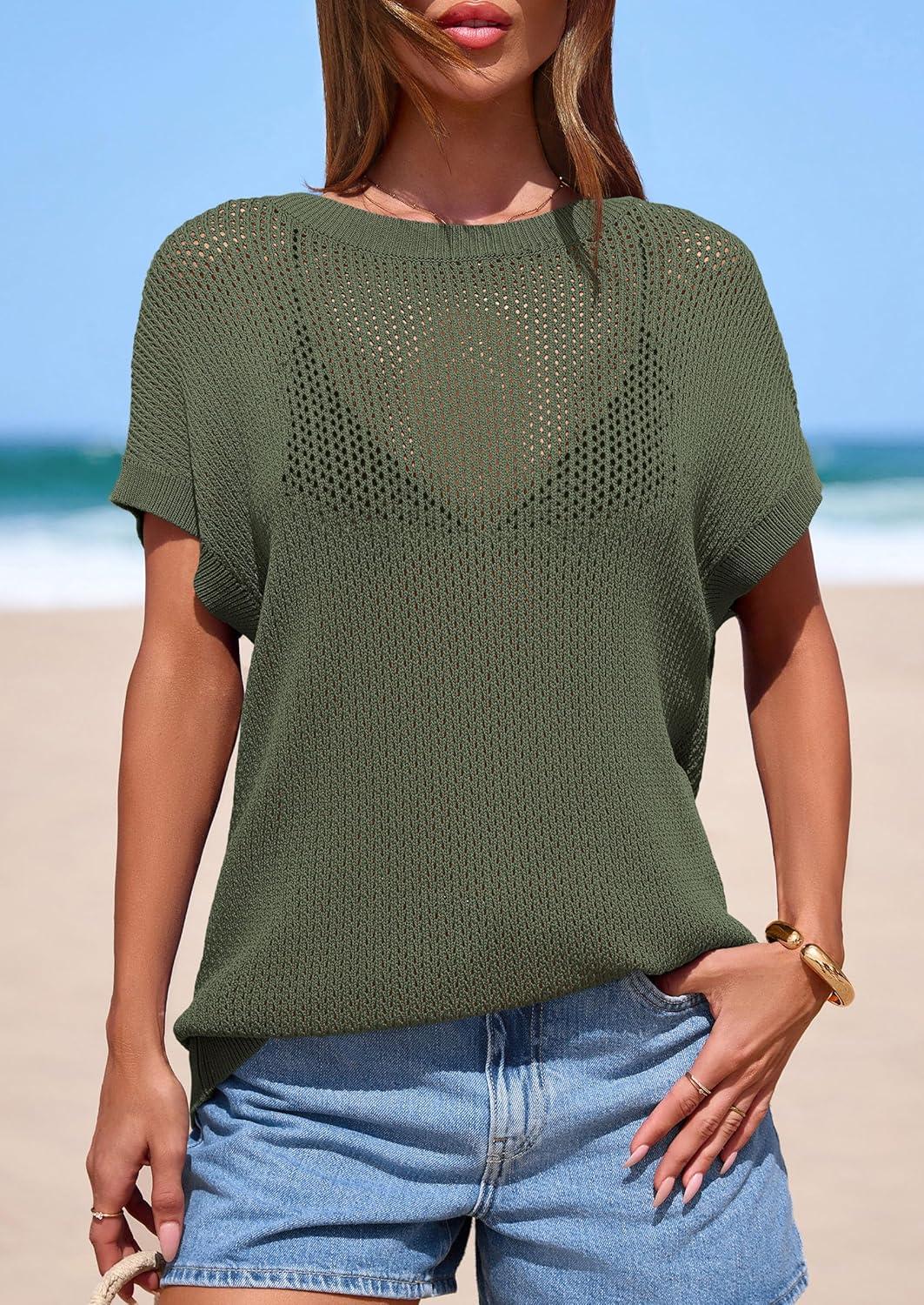 imagePRETTYGARDEN Women 2026 Spring Sweater Vest Business Casual Tank Top Lightweight Cap Sleeve Knit Shirts Trendy Summer OutfitsGreen