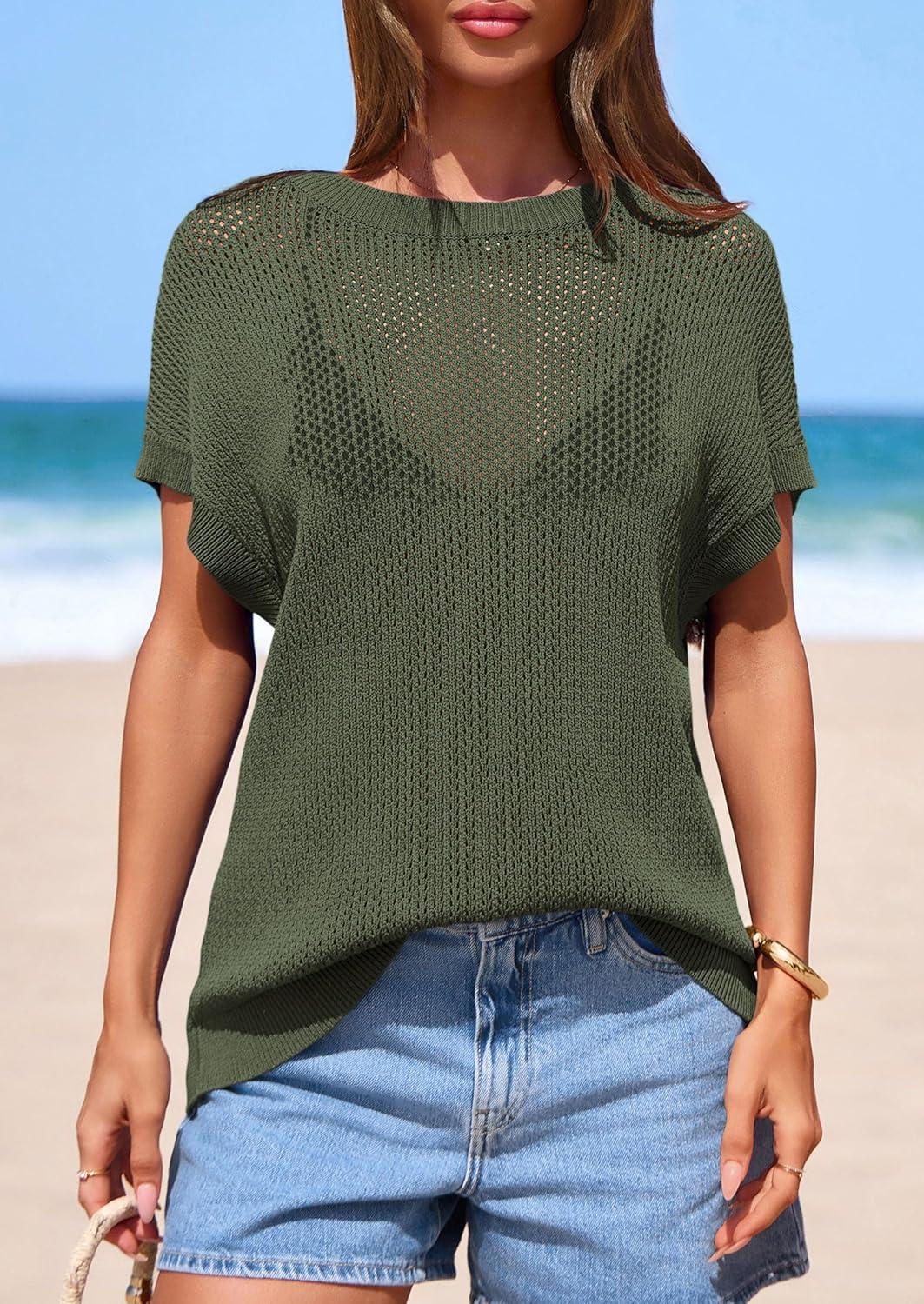 imagePRETTYGARDEN Women 2026 Spring Sweater Vest Business Casual Tank Top Lightweight Cap Sleeve Knit Shirts Trendy Summer OutfitsGreen
