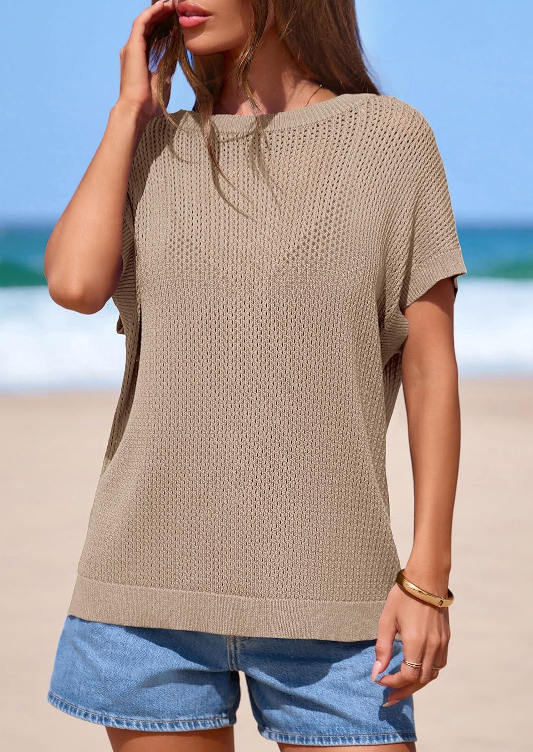 imagePRETTYGARDEN Women 2026 Spring Sweater Vest Business Casual Tank Top Lightweight Cap Sleeve Knit Shirts Trendy Summer OutfitsKhaki