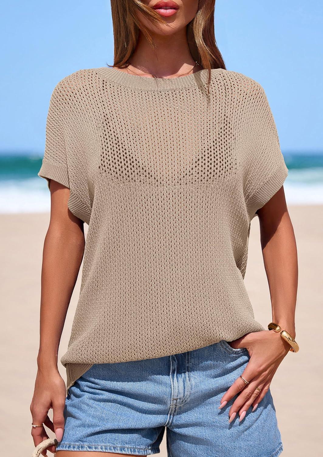 imagePRETTYGARDEN Women 2026 Spring Sweater Vest Business Casual Tank Top Lightweight Cap Sleeve Knit Shirts Trendy Summer OutfitsKhaki