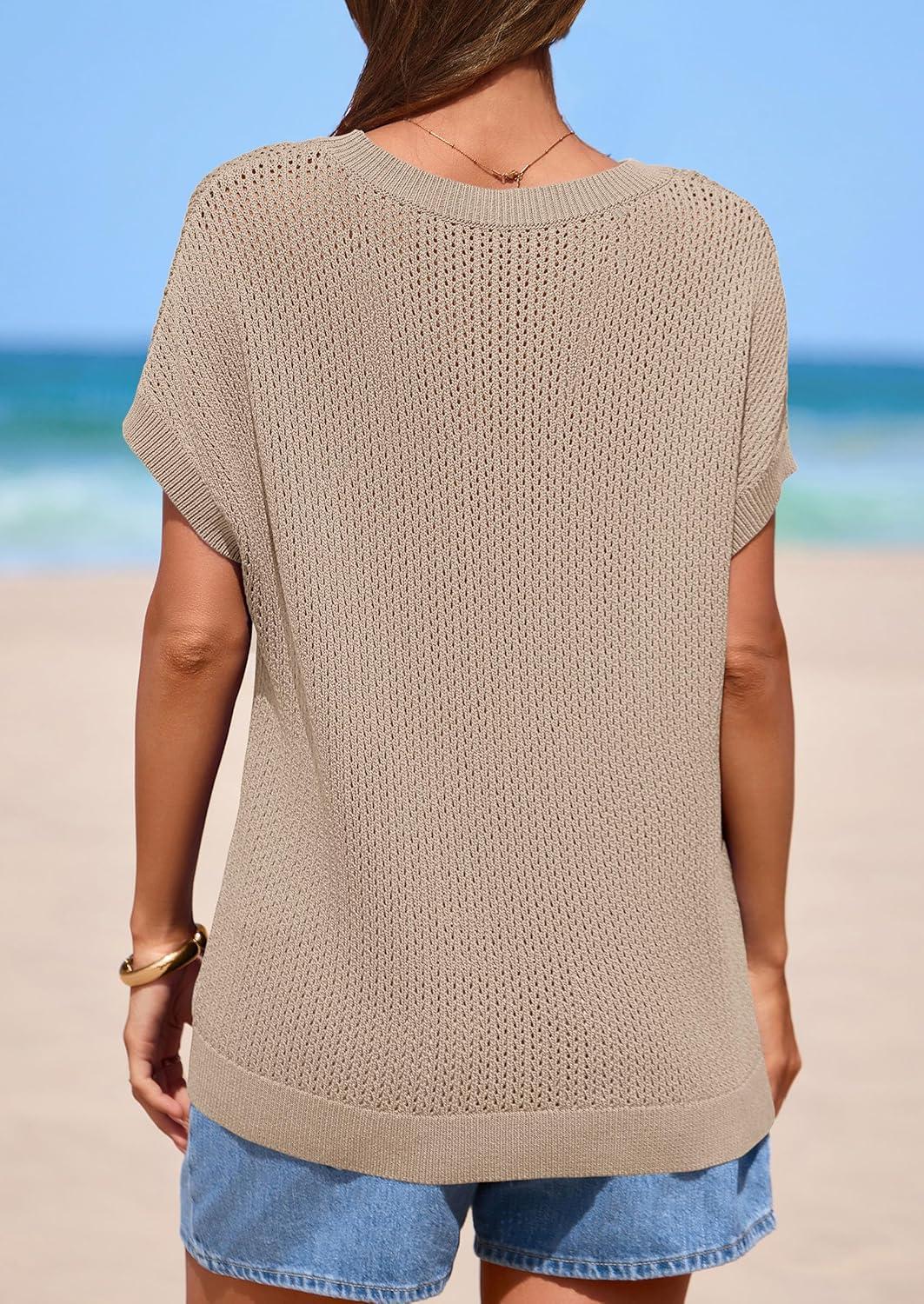 imagePRETTYGARDEN Women 2026 Spring Sweater Vest Business Casual Tank Top Lightweight Cap Sleeve Knit Shirts Trendy Summer OutfitsKhaki