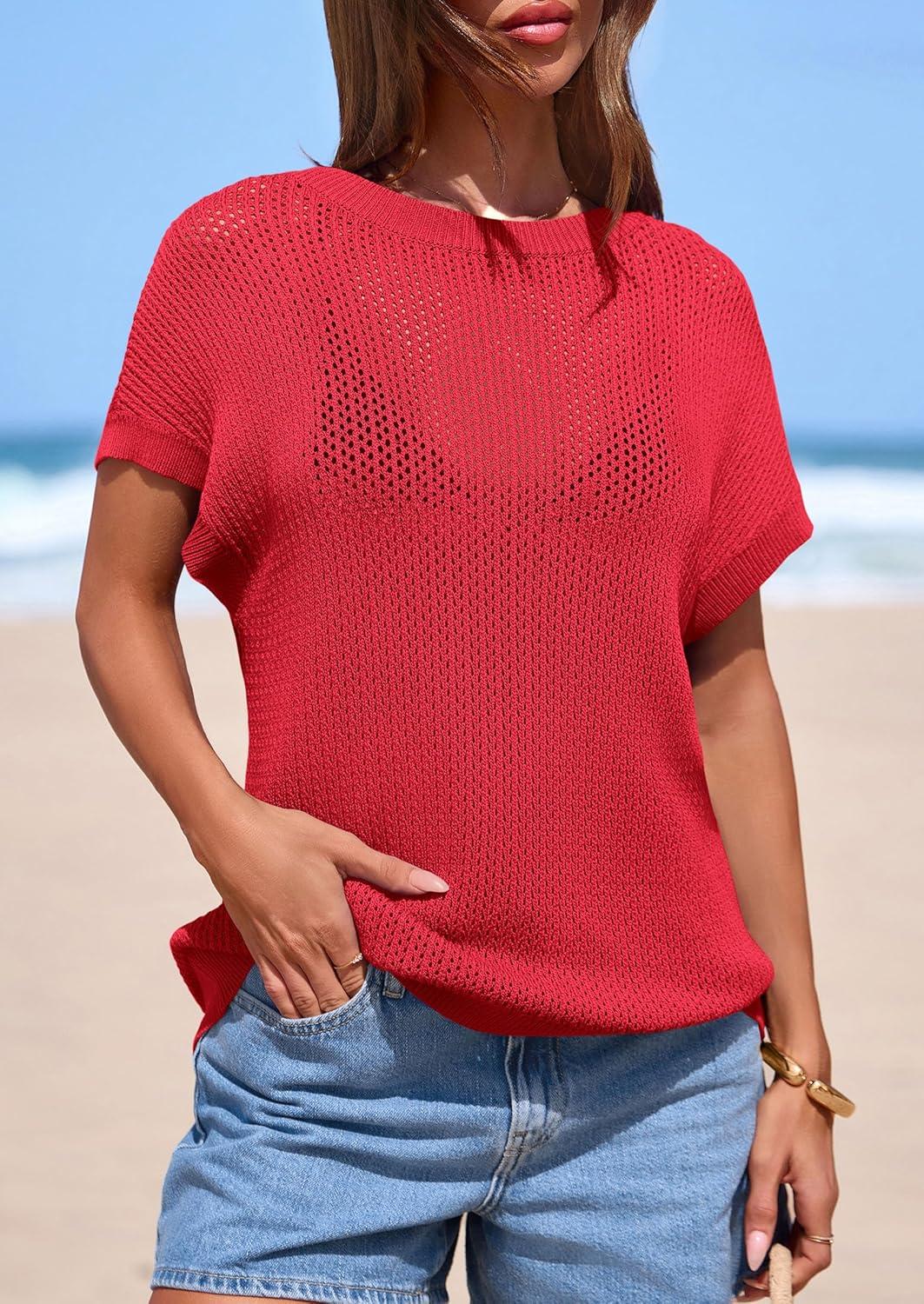 imagePRETTYGARDEN Women 2026 Spring Sweater Vest Business Casual Tank Top Lightweight Cap Sleeve Knit Shirts Trendy Summer OutfitsRed