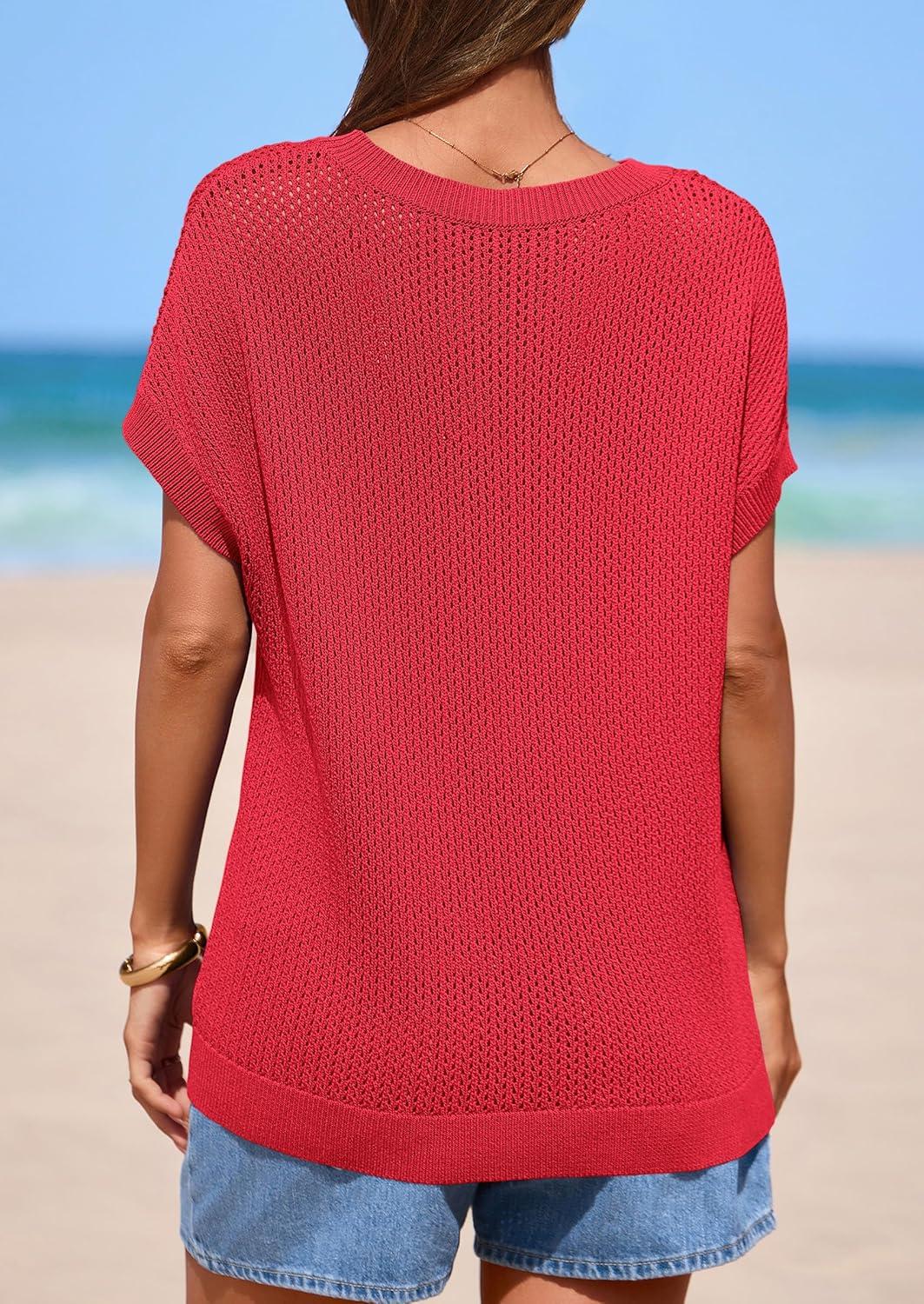 imagePRETTYGARDEN Women 2026 Spring Sweater Vest Business Casual Tank Top Lightweight Cap Sleeve Knit Shirts Trendy Summer OutfitsRed