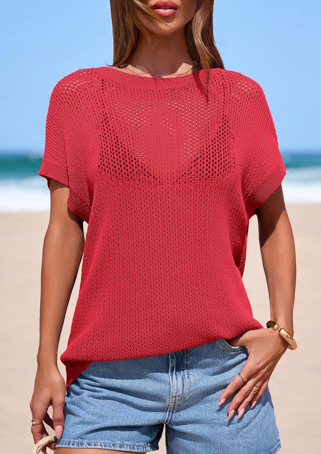 imagePRETTYGARDEN Women 2026 Spring Sweater Vest Business Casual Tank Top Lightweight Cap Sleeve Knit Shirts Trendy Summer OutfitsRed
