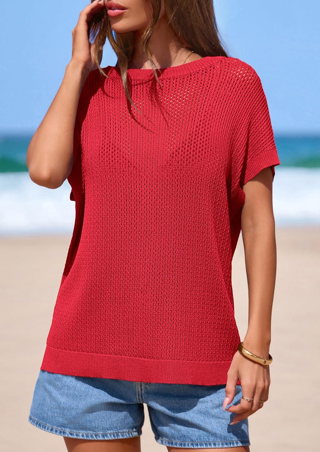 imagePRETTYGARDEN Women 2026 Spring Sweater Vest Business Casual Tank Top Lightweight Cap Sleeve Knit Shirts Trendy Summer OutfitsRed