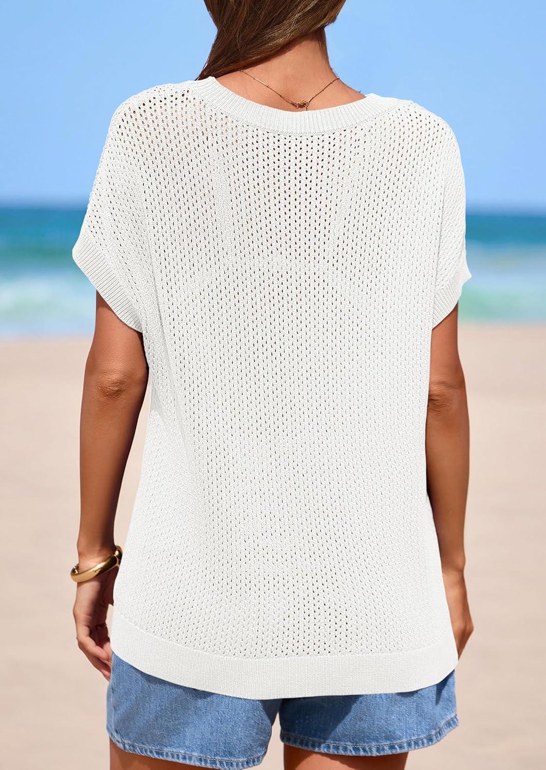 imagePRETTYGARDEN Women 2026 Spring Sweater Vest Business Casual Tank Top Lightweight Cap Sleeve Knit Shirts Trendy Summer OutfitsWhite