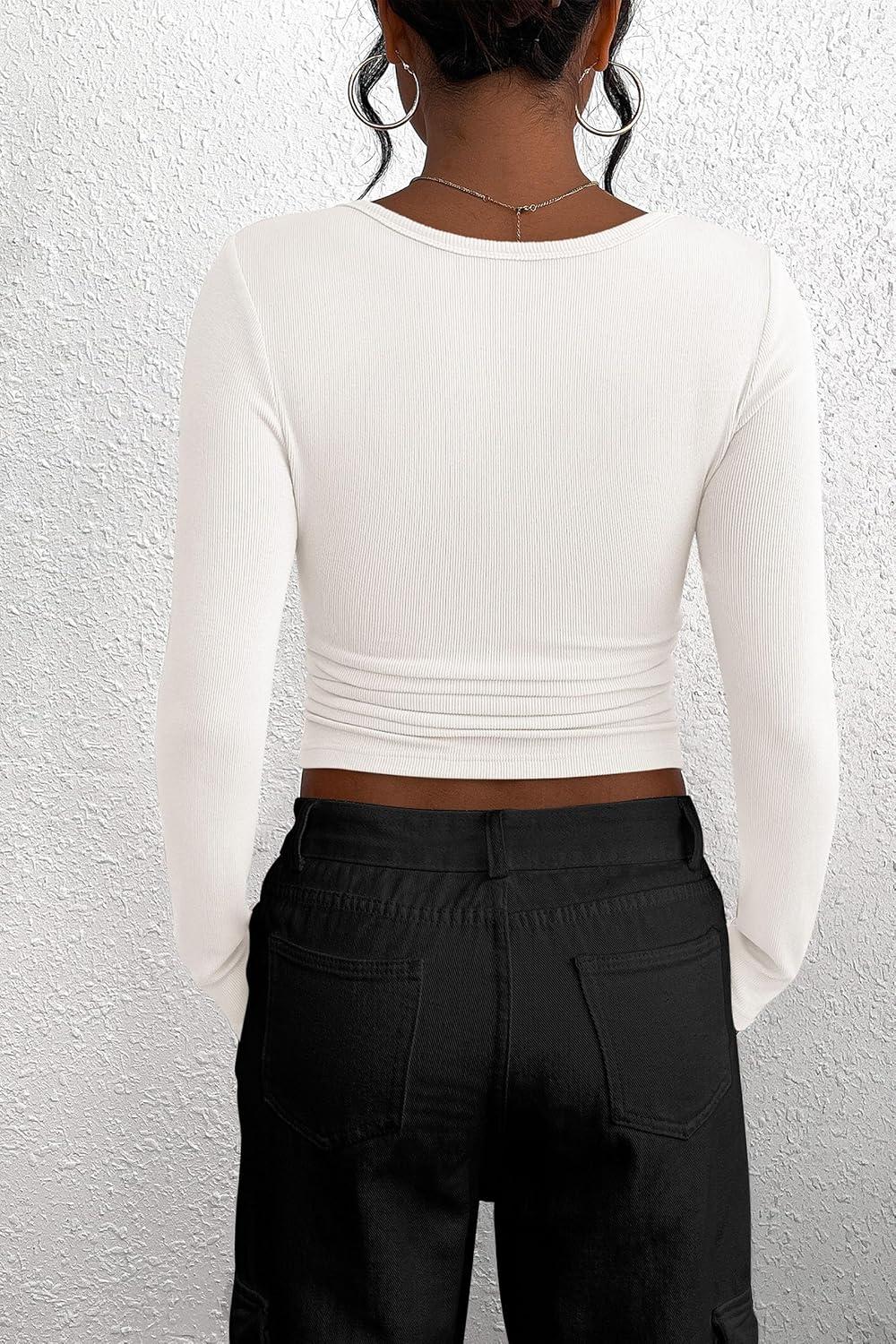 imagePRETTYGARDEN Womens 2025 Fall Long Sleeve Henley T Shirts Button Ribbed Knit Slim Fit Basic Tops Blouse Casual Outfits