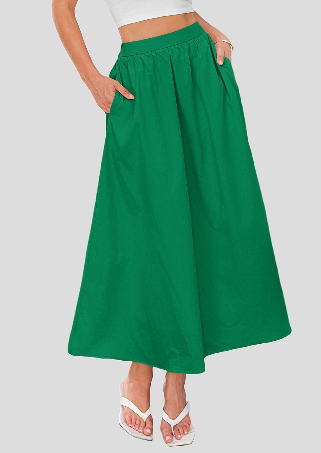 imagePRETTYGARDEN Womens Maxi Skirts 2025 Summer Trendy Ruffle High Waisted Casual Long Flowy Skirt with Pockets GreenLarge
