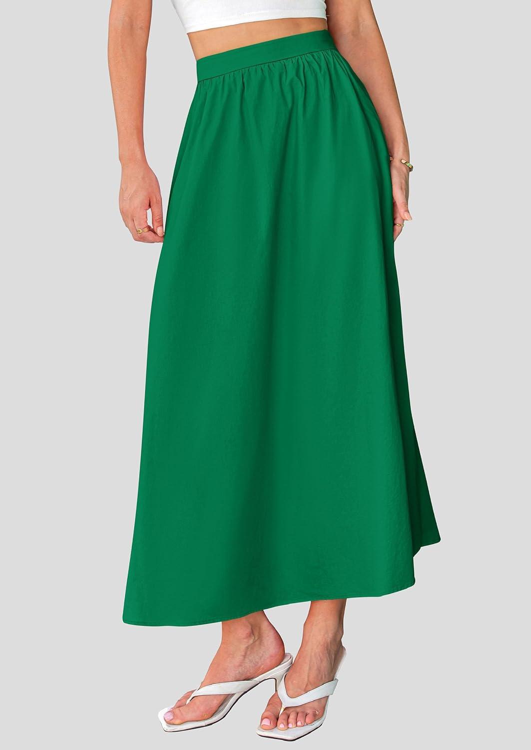 imagePRETTYGARDEN Womens Maxi Skirts 2025 Summer Trendy Ruffle High Waisted Casual Long Flowy Skirt with Pockets GreenLarge