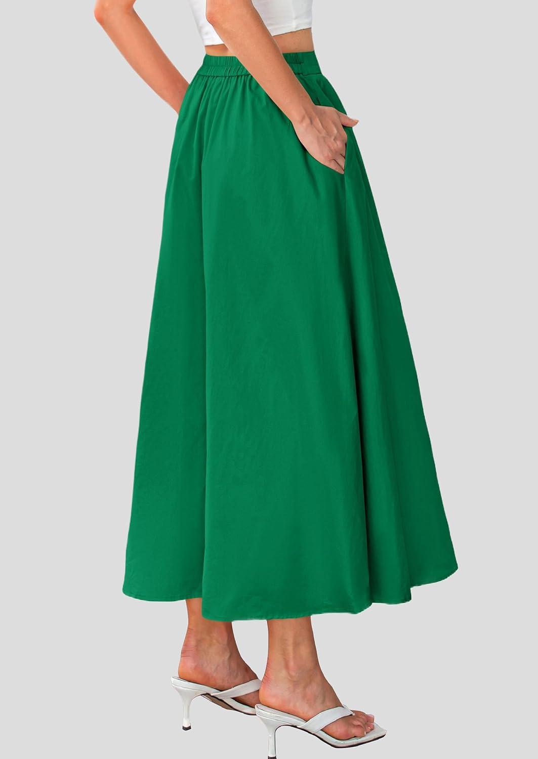 imagePRETTYGARDEN Womens Maxi Skirts 2025 Summer Trendy Ruffle High Waisted Casual Long Flowy Skirt with Pockets GreenLarge