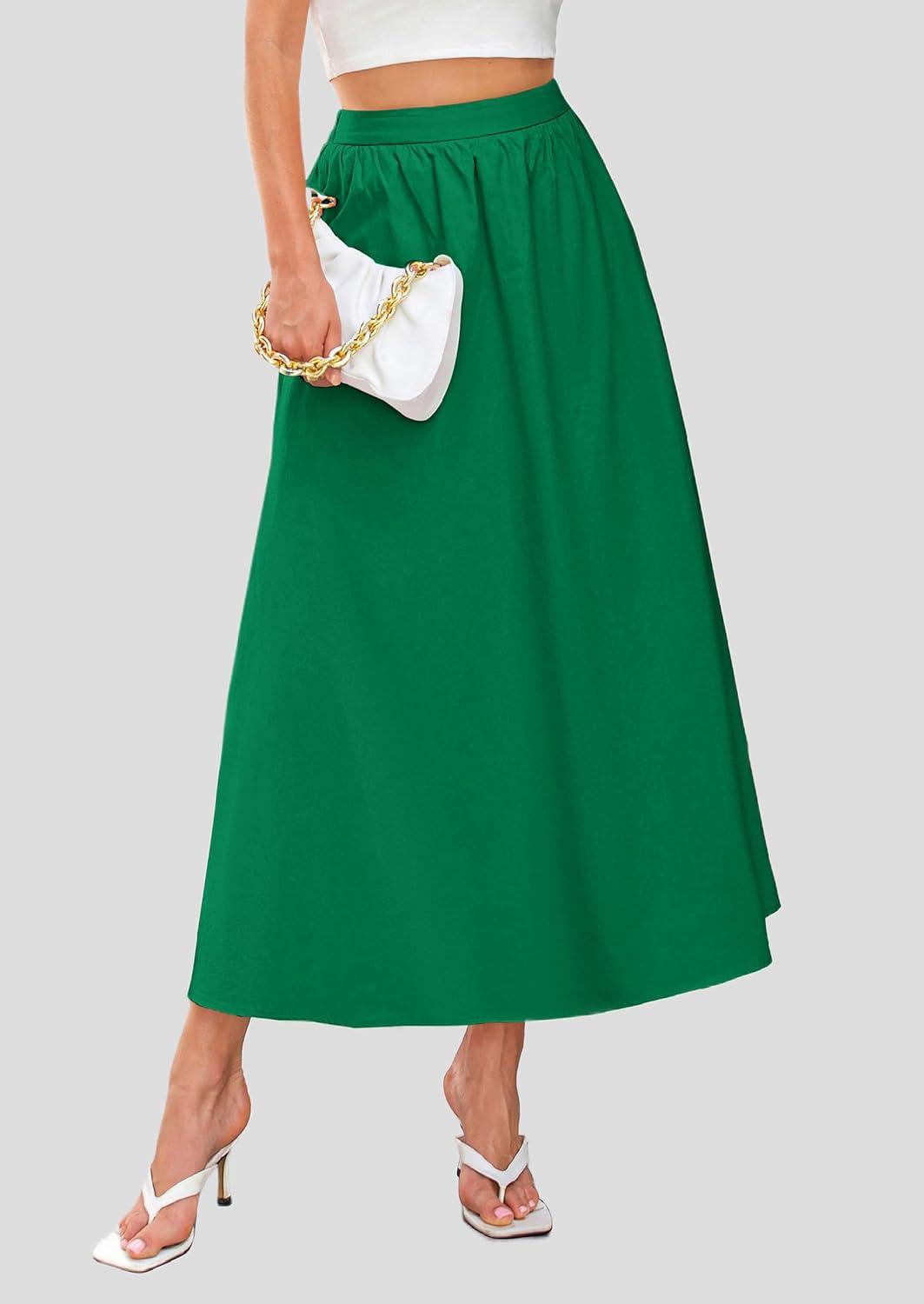 imagePRETTYGARDEN Womens Maxi Skirts 2025 Summer Trendy Ruffle High Waisted Casual Long Flowy Skirt with Pockets GreenLarge