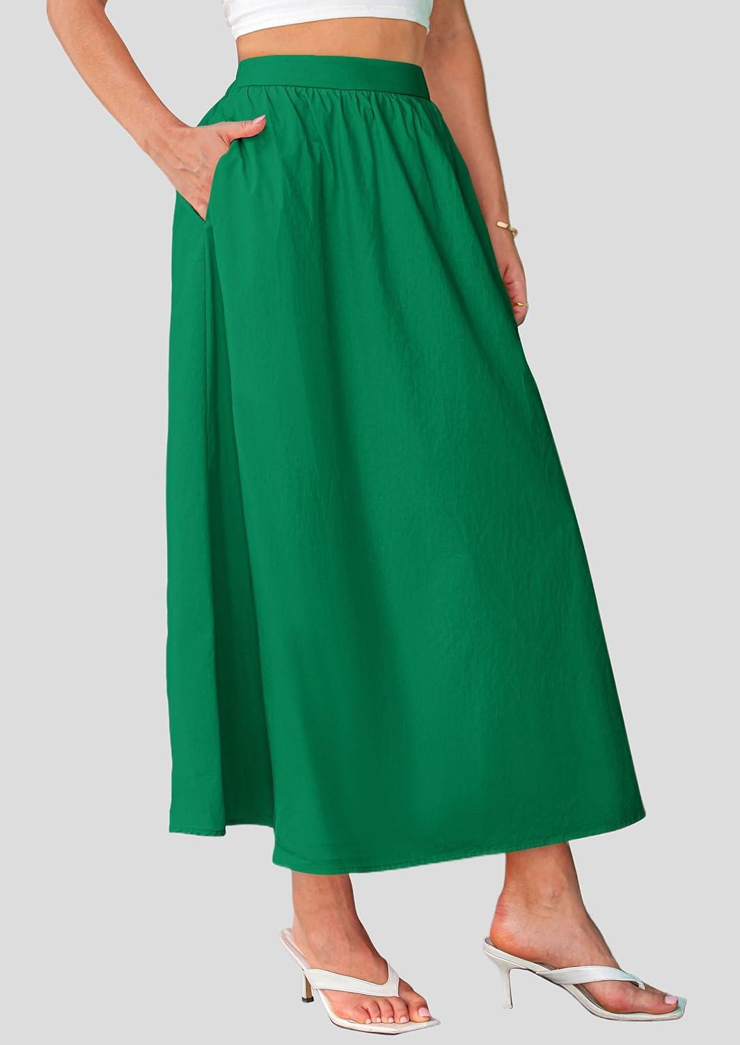 imagePRETTYGARDEN Womens Maxi Skirts 2025 Summer Trendy Ruffle High Waisted Casual Long Flowy Skirt with Pockets GreenLarge