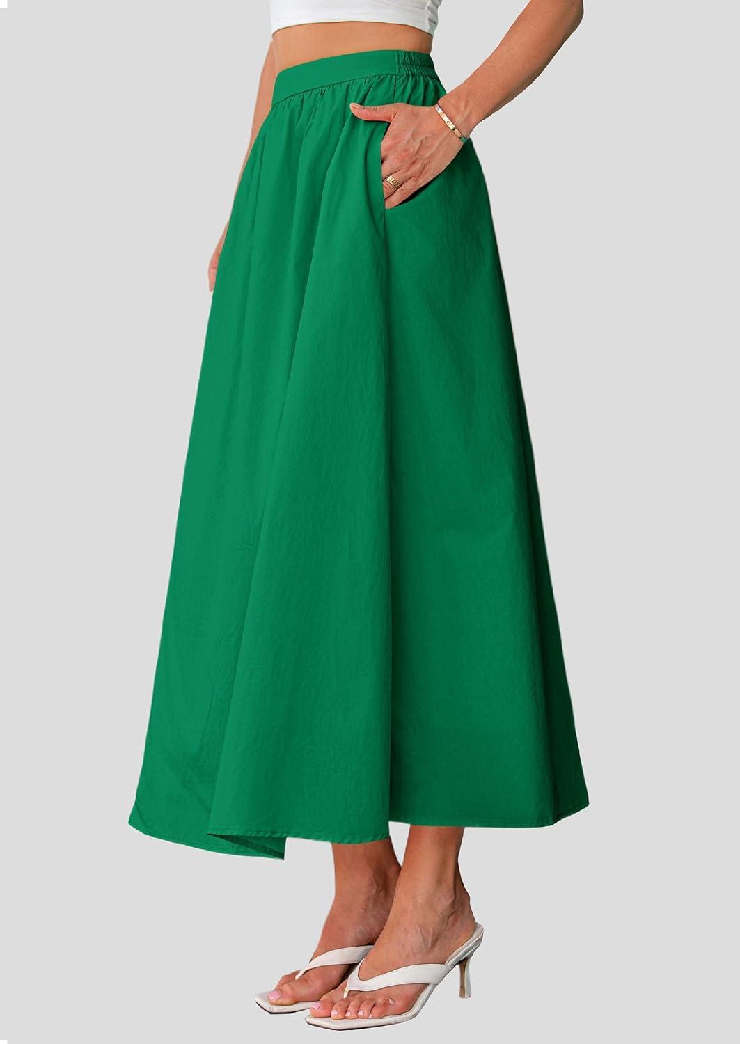 imagePRETTYGARDEN Womens Maxi Skirts 2025 Summer Trendy Ruffle High Waisted Casual Long Flowy Skirt with Pockets GreenLarge