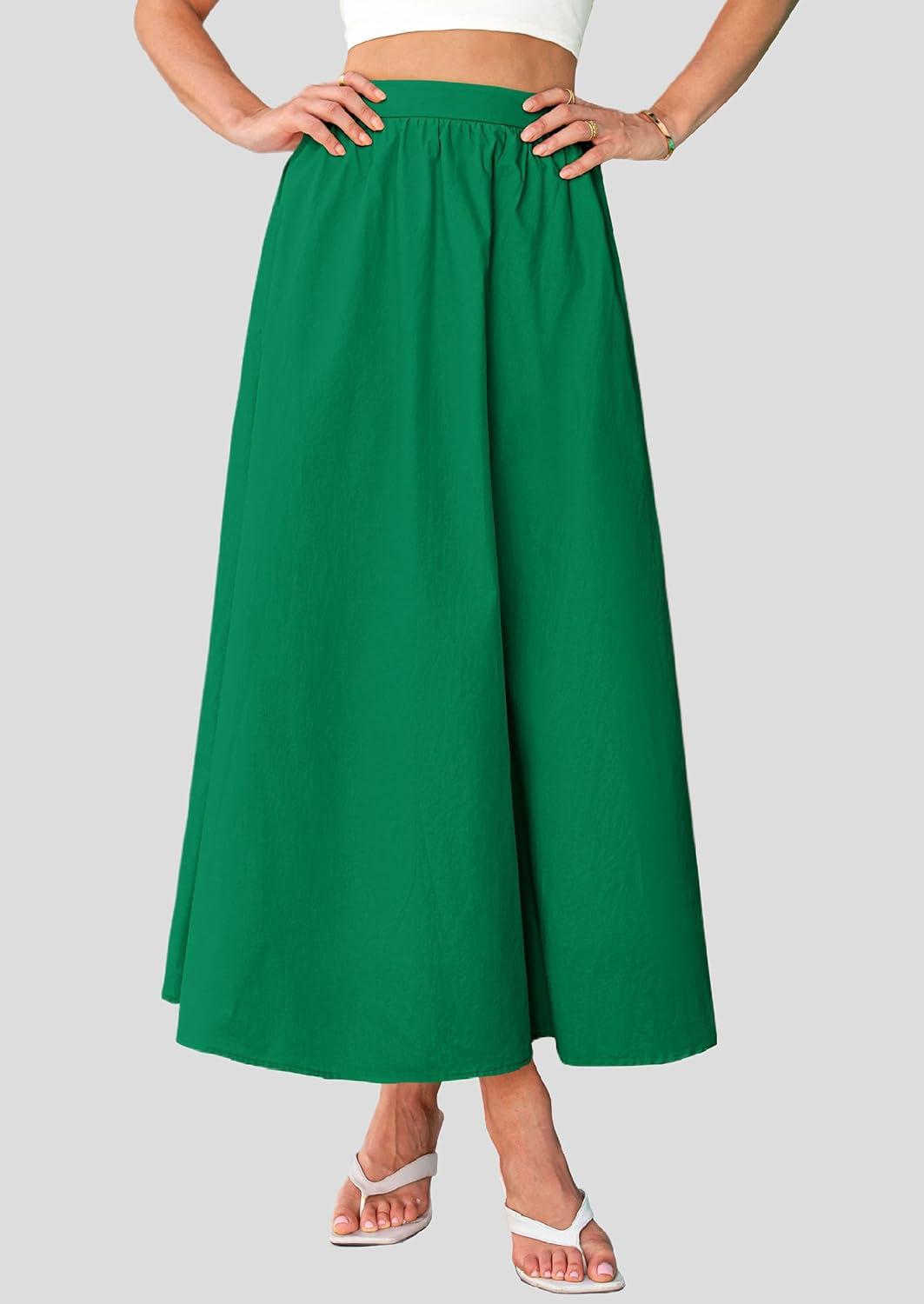 imagePRETTYGARDEN Womens Maxi Skirts 2025 Summer Trendy Ruffle High Waisted Casual Long Flowy Skirt with Pockets GreenLarge