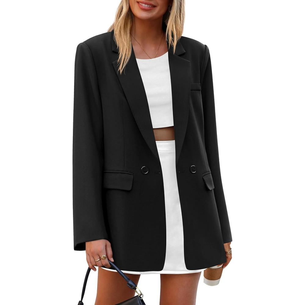 imagePRETTYGARDEN Fall 2026 Blazers for Women Business Casual Long Sleeve Lapel Pockets Dressy Suit Jackets Work Office ClothesBlack