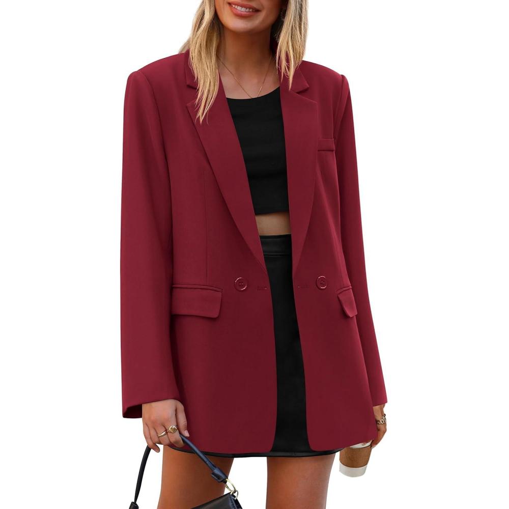 imagePRETTYGARDEN Fall 2026 Blazers for Women Business Casual Long Sleeve Lapel Pockets Dressy Suit Jackets Work Office ClothesBurgundy