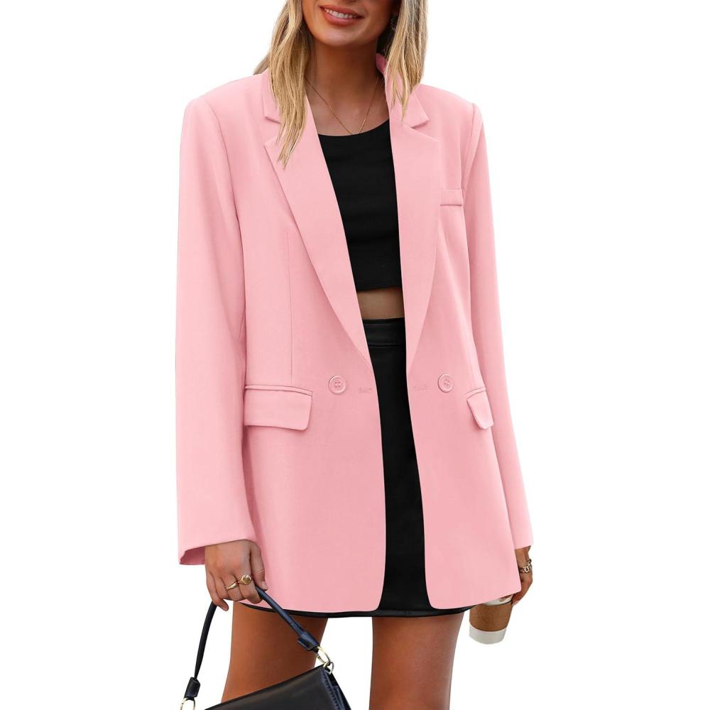 imagePRETTYGARDEN Fall 2026 Blazers for Women Business Casual Long Sleeve Lapel Pockets Dressy Suit Jackets Work Office ClothesPink